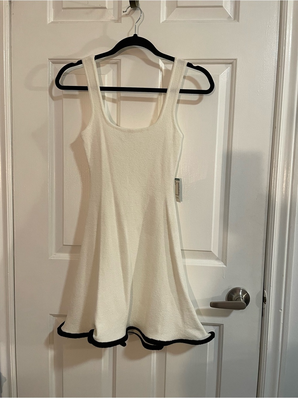 White Mini Dress with Black Hem - Sleeveless A-Line